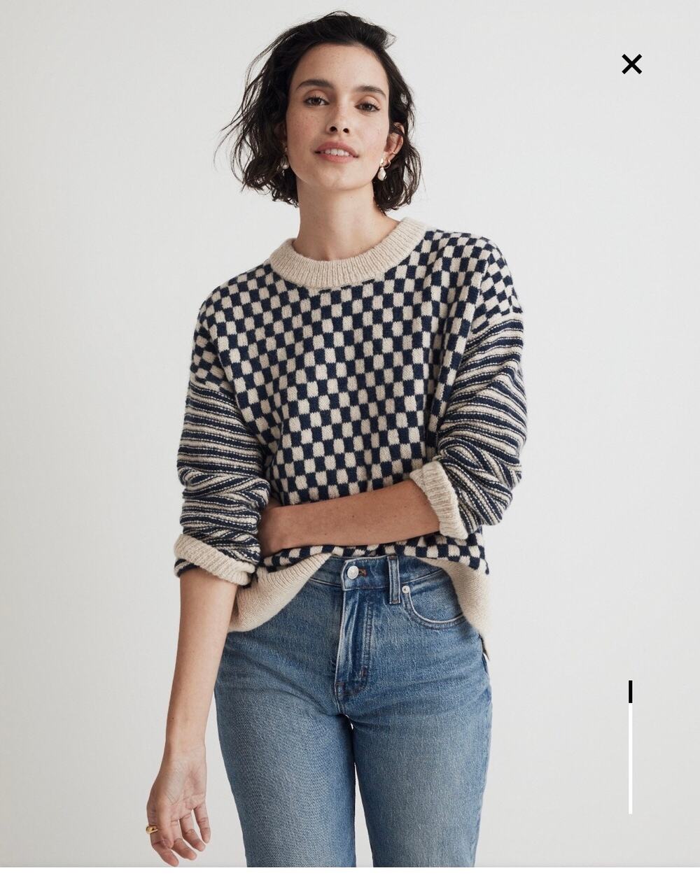 Madewell Crewneck Sweater in Checked Stripe, M